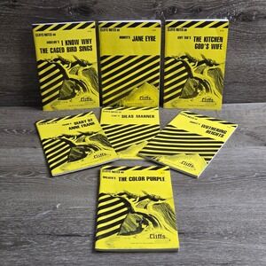 Vintage Lot of 7 Cliffs Notes Study Guides‎ Classic Literature Exam Prep Yellow
